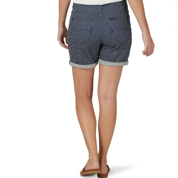 Lee Womens Midrise Railroad Stripe Cuffed 5” Cuffed Denim Shorts Size 16 - Picture 5 of 11
